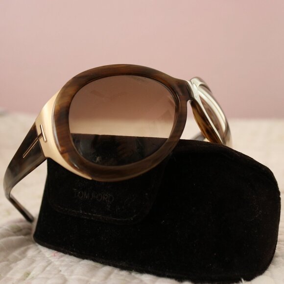 Tom Ford Elisabeth TF27 Brown Tortoise Sunglasses Unisex Oversized Round main image 4